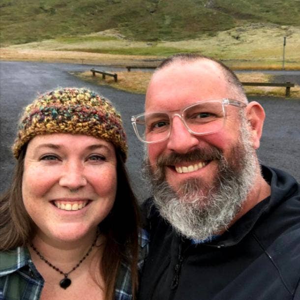 the author and his wife, a caucasian couple, in a selfie outdoors