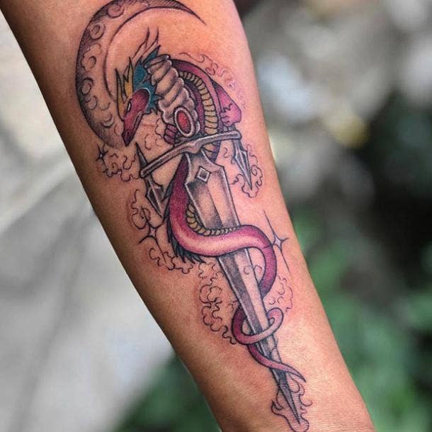 Dragon and sword tattoo