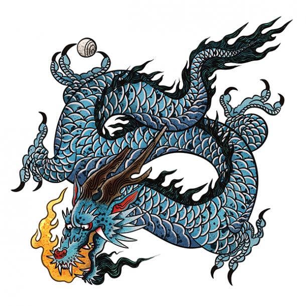 Fire breathing dragon tattoo