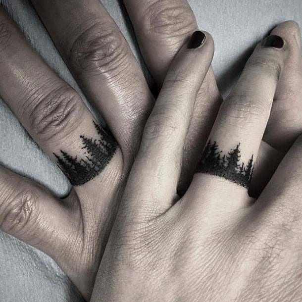 forest wedding ring tattoo