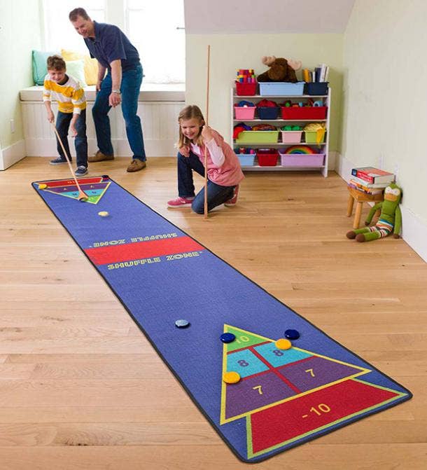 HearthSong Shuffle Zone Shuffleboard Family Game with 13 Foot