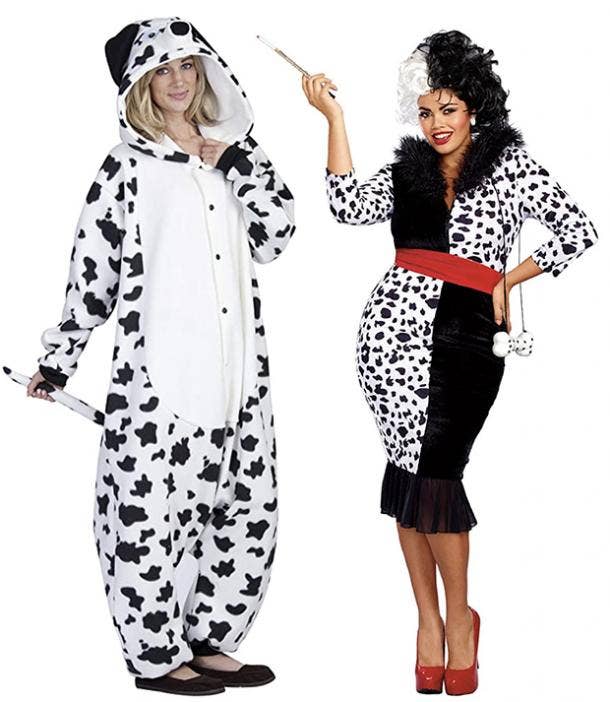 group halloween costumes cruella de vil and dalmatians