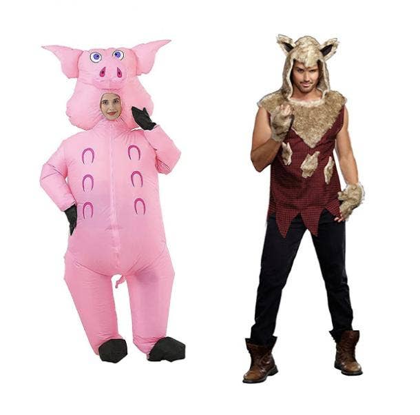 group halloween costumes wolf and three little pigs