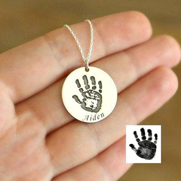 Hand Print Sterling Silver Necklace Valentines Day gift for new mom