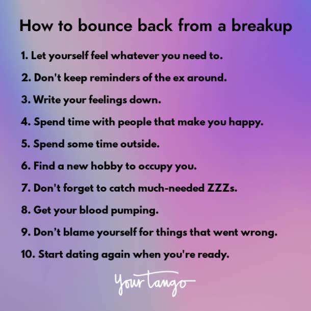 black font on purple gradient background tips for how to bounce back from breakup