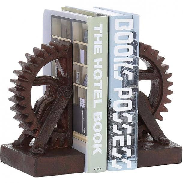 Industrial Gear-Shaped Bronze-Tone Bookends