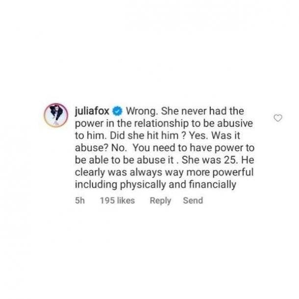 Julia Fox's Instagram Comment 