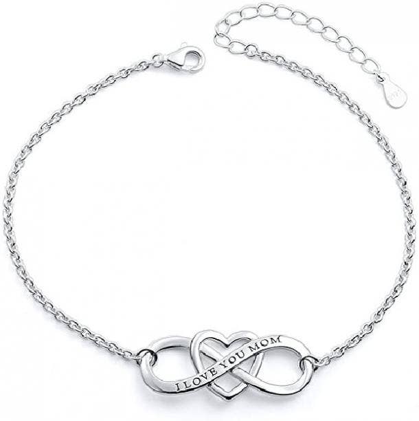 S925 Sterling Silver 'I Love You Mom' Heart Infinity Bracelet mothers day gift for girlfriend