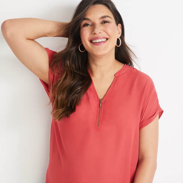 Maurice's Geneva Zipper Neck Nursing-Friendly Maternity Blouse