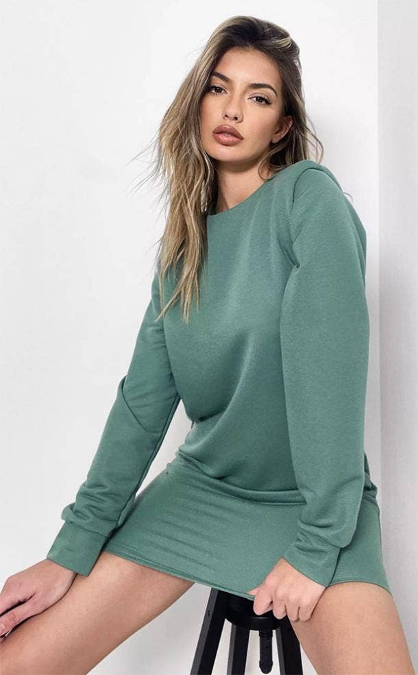 missguided green shoulder pad sweater dress