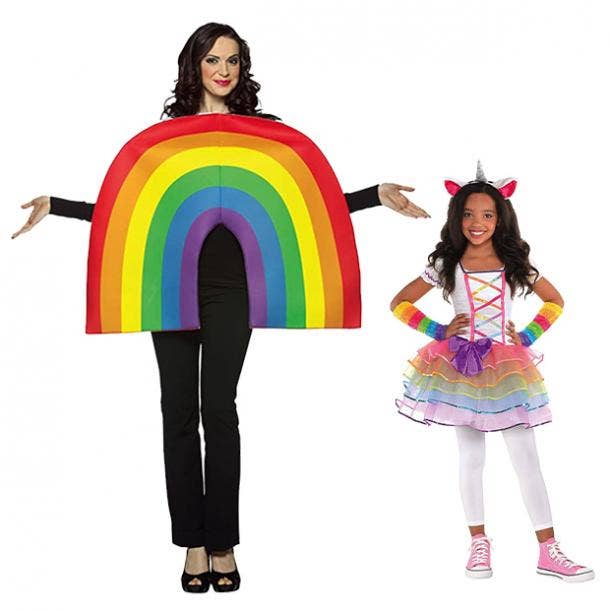 mother daughter halloween costumes rainbow and unicorn