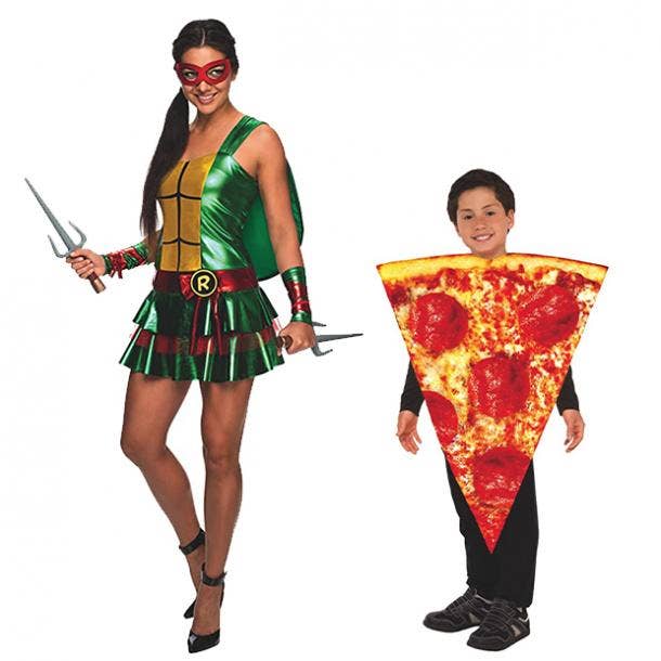 mother daughter halloween costumes teenage mutant ninja turtles pizza slice