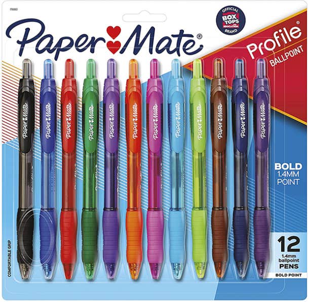 Papermate package of 10 pens ballpoint Paper Mate Stick 2020 blue 5 and 5  blacks mean peak-.