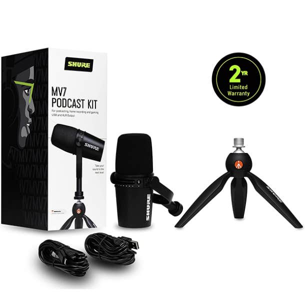 Shure MV7 USB Microphone And Tripod Podcasting Kit