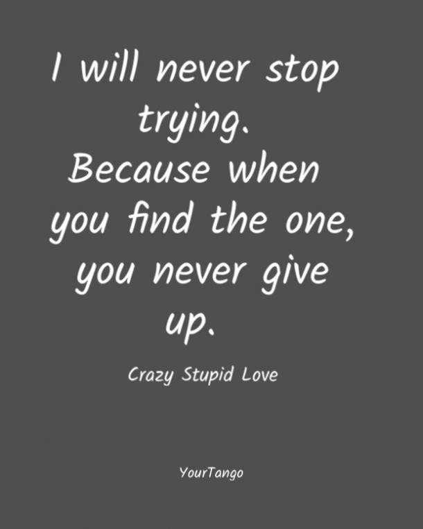  I will never stop trying. Because when you find the one, you never give up. ​ Crazy Stupid Love