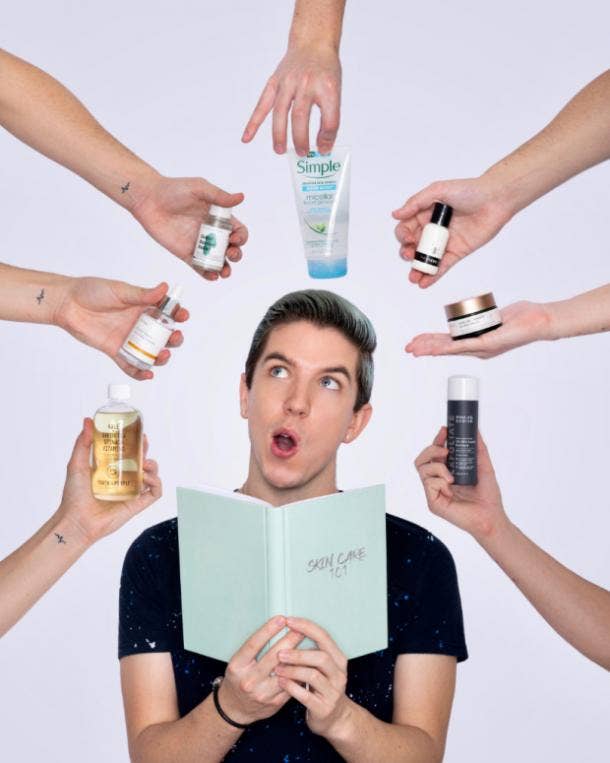 hyram yarbo skin expert surrounded by favorite products