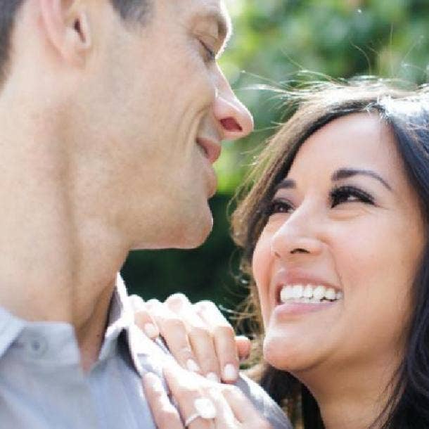 smiling woman with man