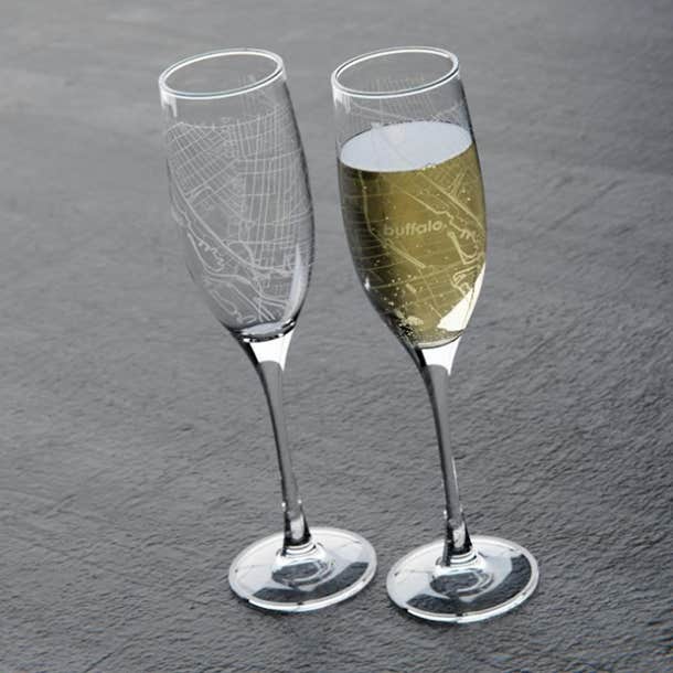 Well Told Hometown Map Stemmed Champagne Flute Pair