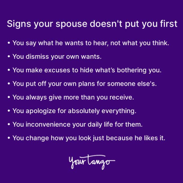 list of signs your spouse doesnt put you first in white font on purple background