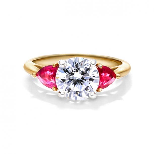 james allen 18K Yellow Gold Three Stone Trillion Shaped Ruby Engagement Ring