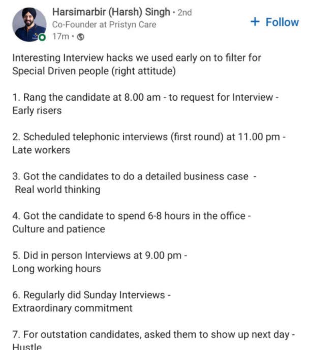 harsimarbir singh interview hacks linkedin post