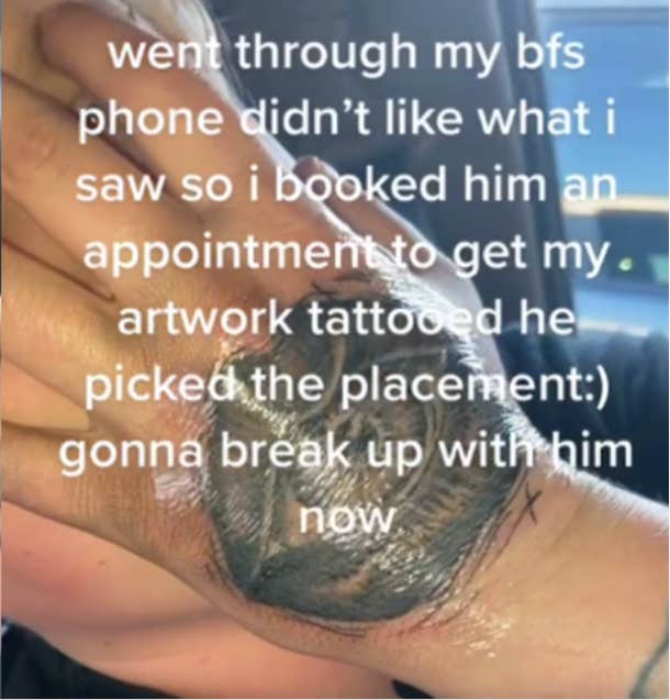 cheating boyfriend hand tattoo tiktok screenshot