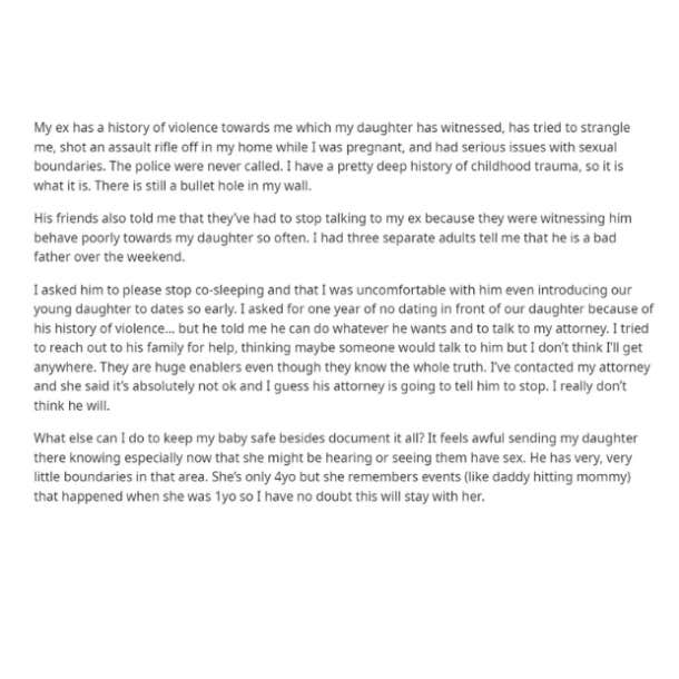 ex co-sleeping with 4-year-old and dates reddit post