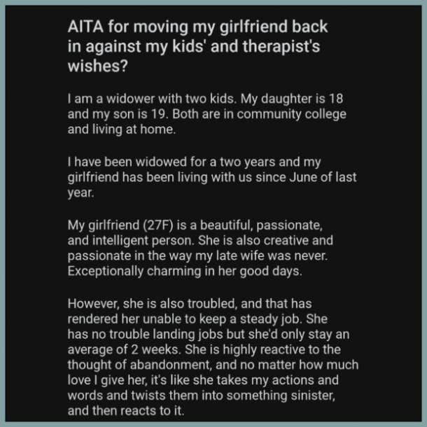 story about how dad is moving his girlfriend in against his kids' wishes