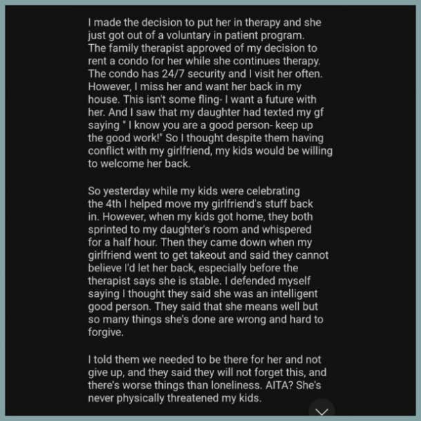 story about how dad is moving his girlfriend in against his kids' wishes