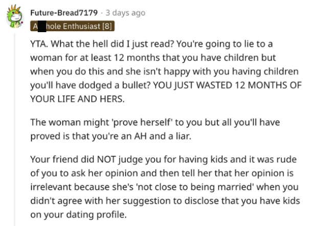 reddit post about dad not telling dates he has kids