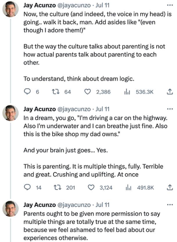 screenshot from twitter thread about the dark side of parenting