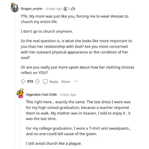 mom forces tomboy daughter to wear dress to church