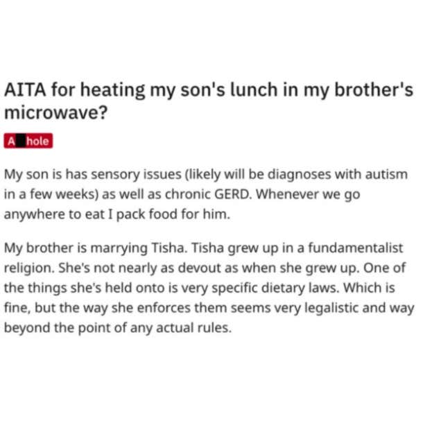 sister-in-law kosher rules reddit aita post