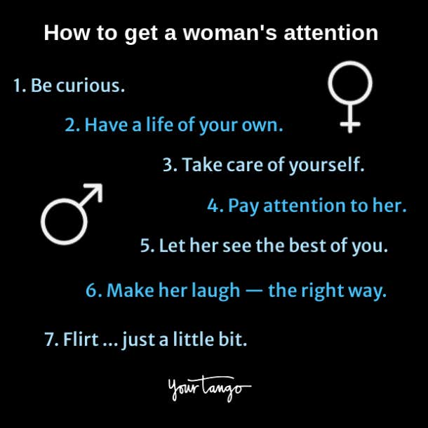 list of ways how to get a woman's attention on black background