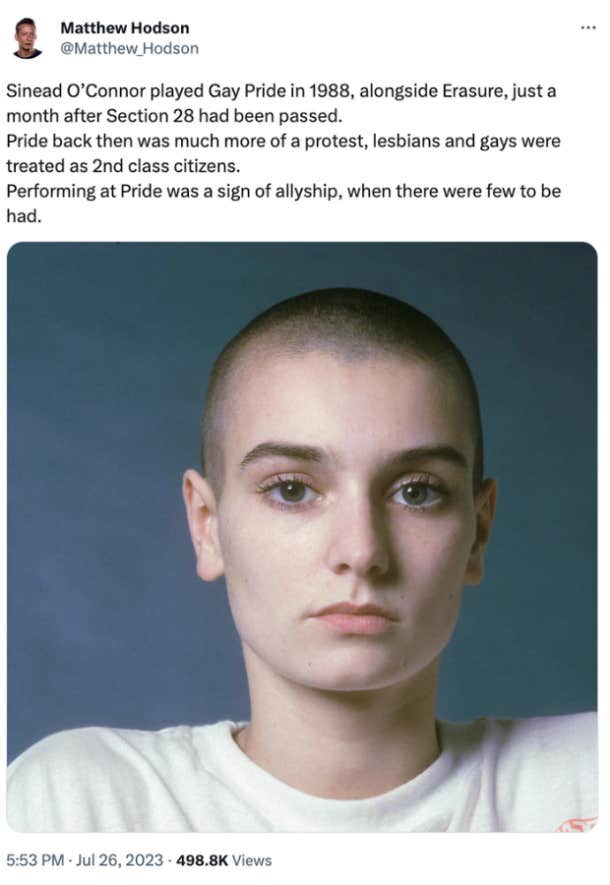 tweet about sinead o'connor's lgbtq+ activism