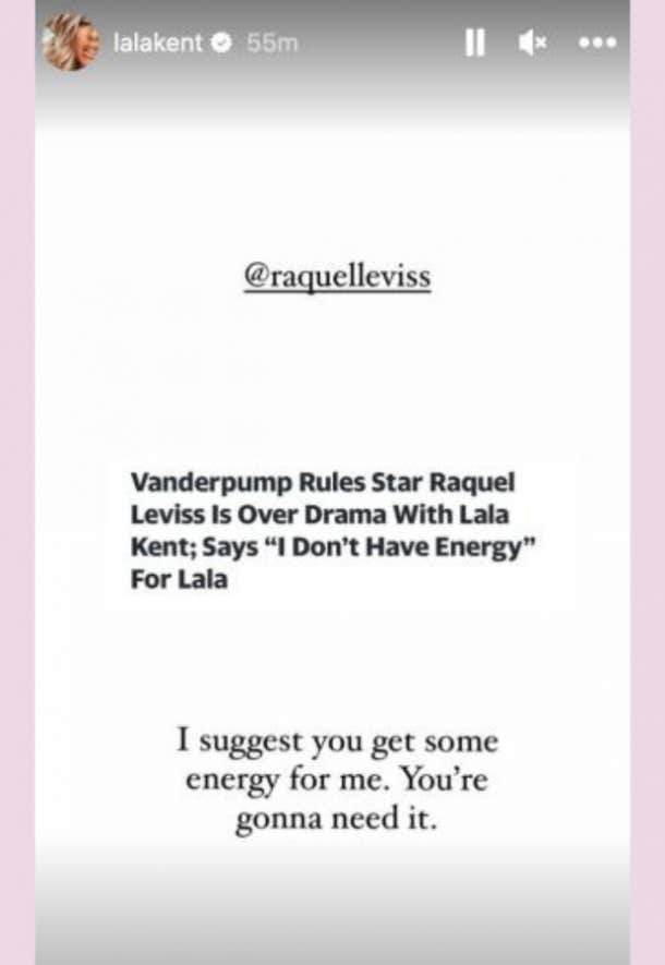 Lala Kent addresses Raquel Leviss for taking part in her affair with Tom Sandoval via Instagram Stories.