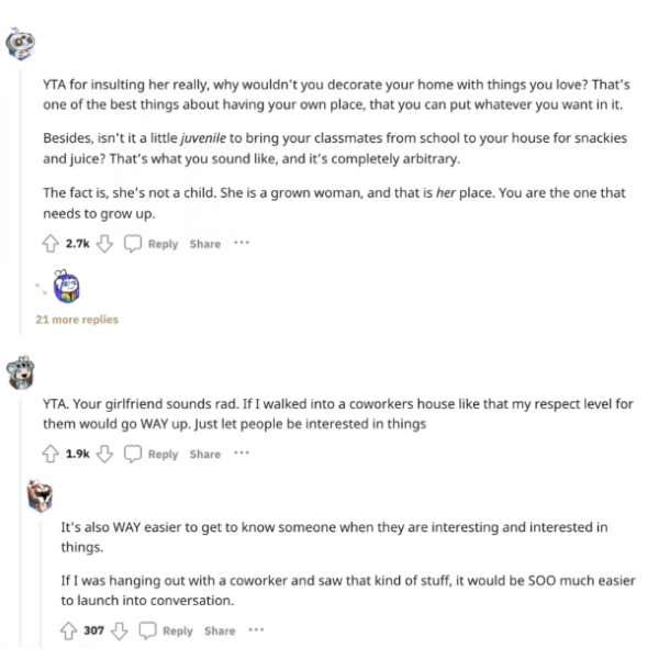 man criticizes girlfriend's decor reddit comments