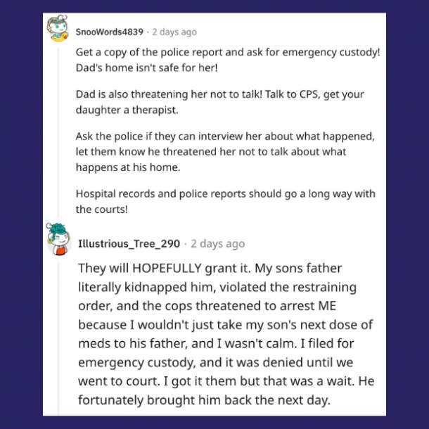 comments on mom's story of struggling to protect her child during her visitation and custody battle