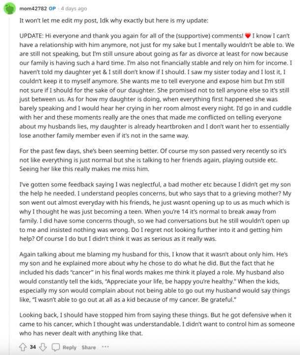 man lies about having cancer and son ends his life