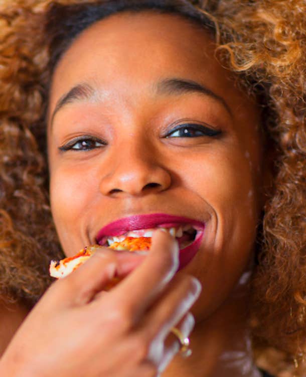 happy woman has a snack