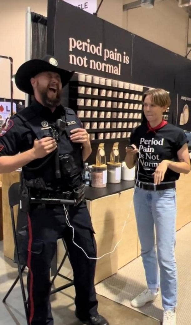 Canadian Police Officer Tries Period Pain Simulator And Gives Up