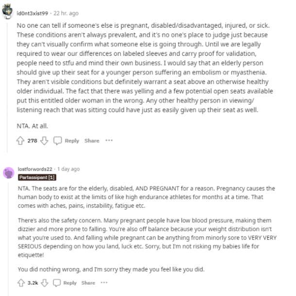 Screenshots of Reddit comments