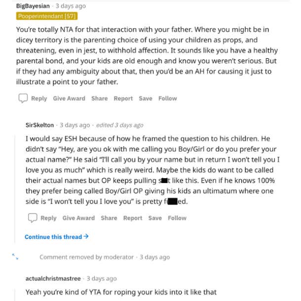 comment on reddit post about father asking kids if they want him to stop saying i love you