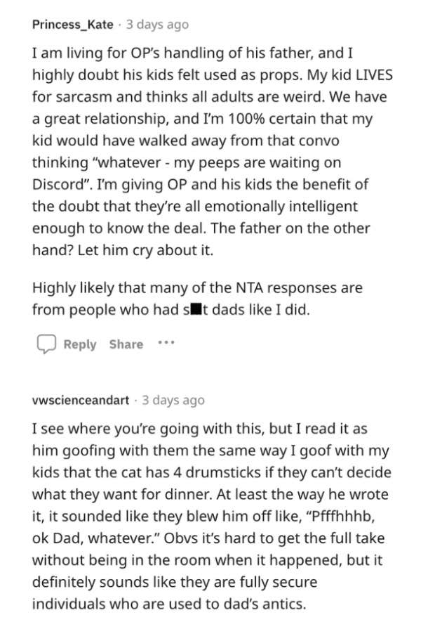 positive reddit comment on post about dad asking kids if they want him to stop saying i love you