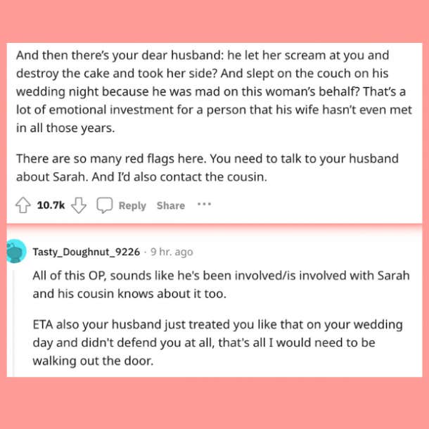 comments from Reddit story about bride whose wedding was ruined