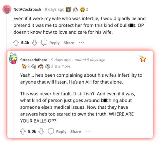 reddit story in which man blames his infertility on his wife