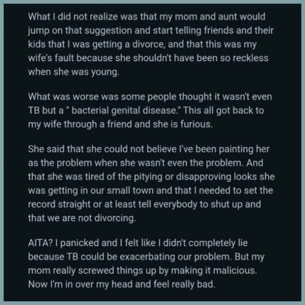 reddit story in which man blames his infertility on his wife