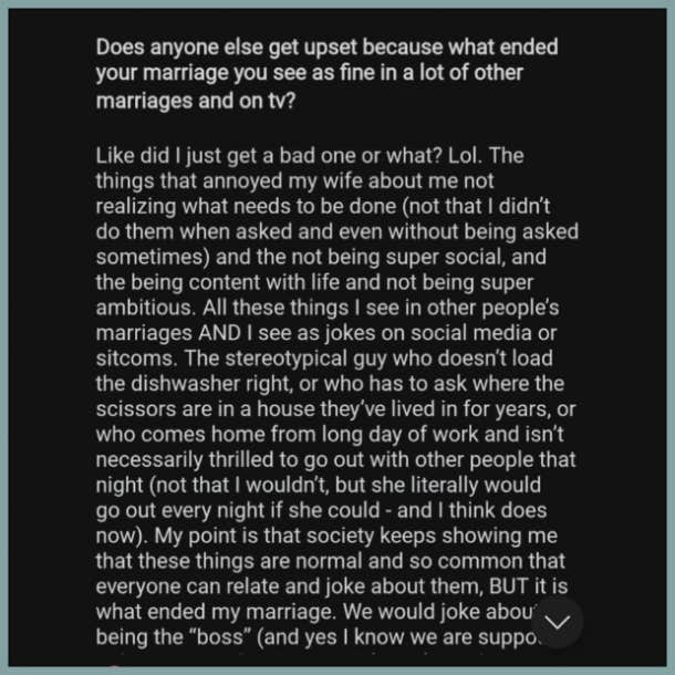 man upset about his wife's reasons for divorcing him