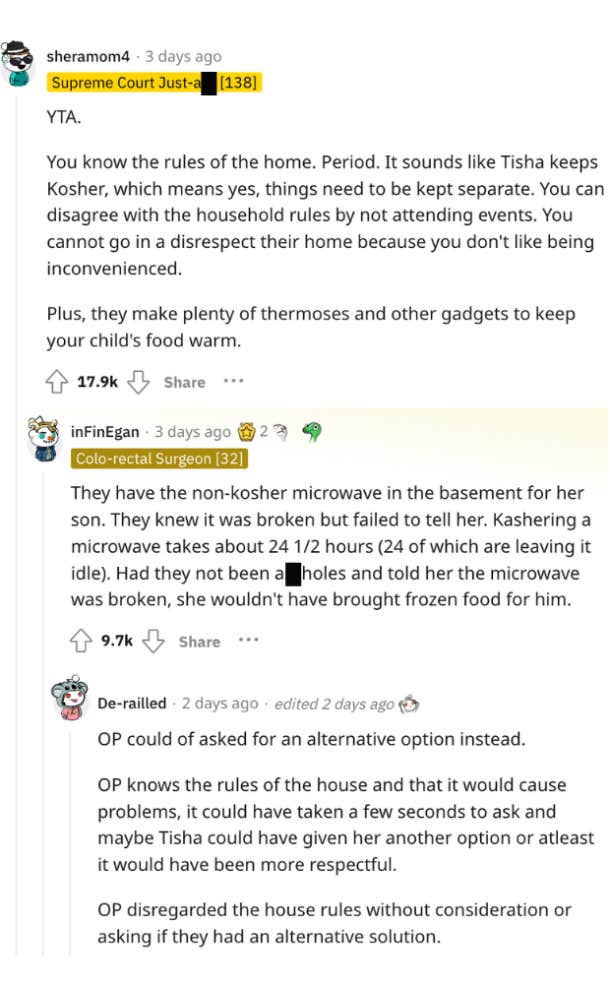 sister-in-law kosher rules reddit aita post comment