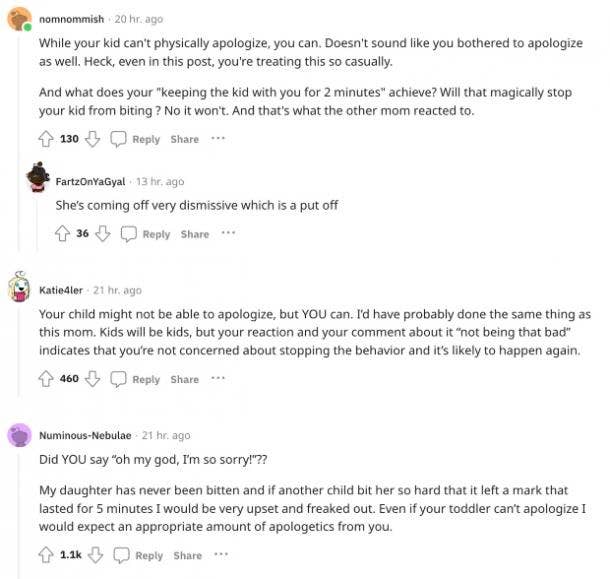comments on mom who didn't discipline toddler for biting